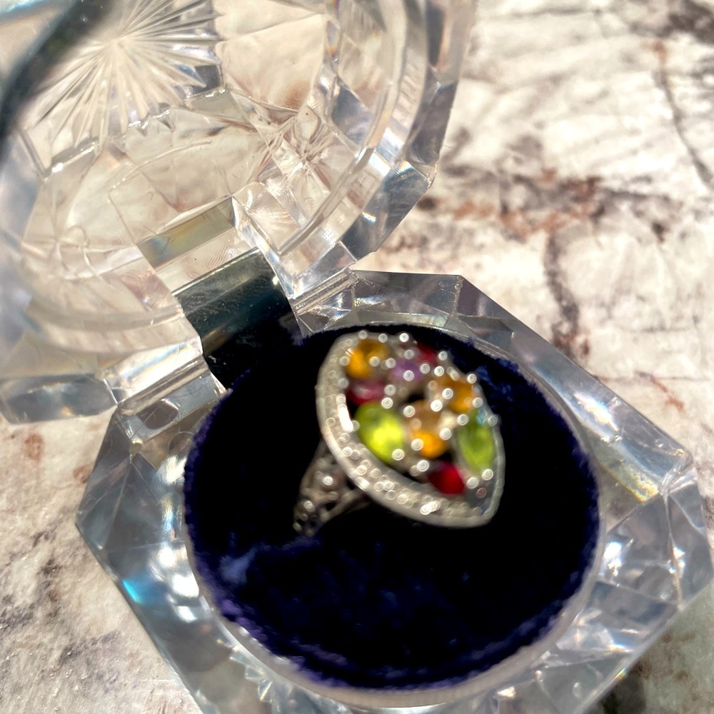 Elegant Multicolor Gemstone Silver Ring